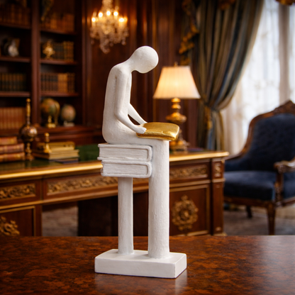 Luxury White Reading Man Book Statue | EnamorarDecor