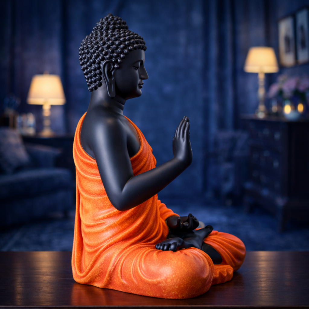 Luxury Big Black & Orange Buddha Statue | EnamorarDecor