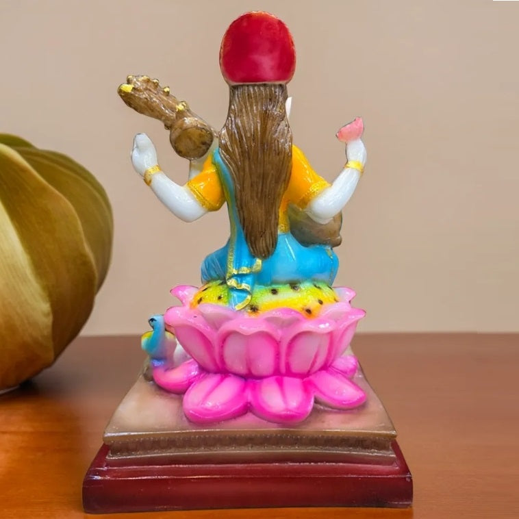 Medium Goddess Saraswati Sitting on Lotus Statue | EnamorarDecor
