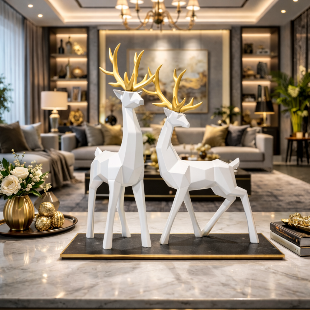 Luxury White Reindeer Set Showpiece | EnamorarDecor