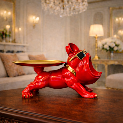 Luxury Red French Bulldog Statue & Key Tray | EnamorarDecor
