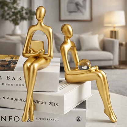Luxury Golden Abstract Thinkers Sitting Ladies Statues | EnamorarDecor
