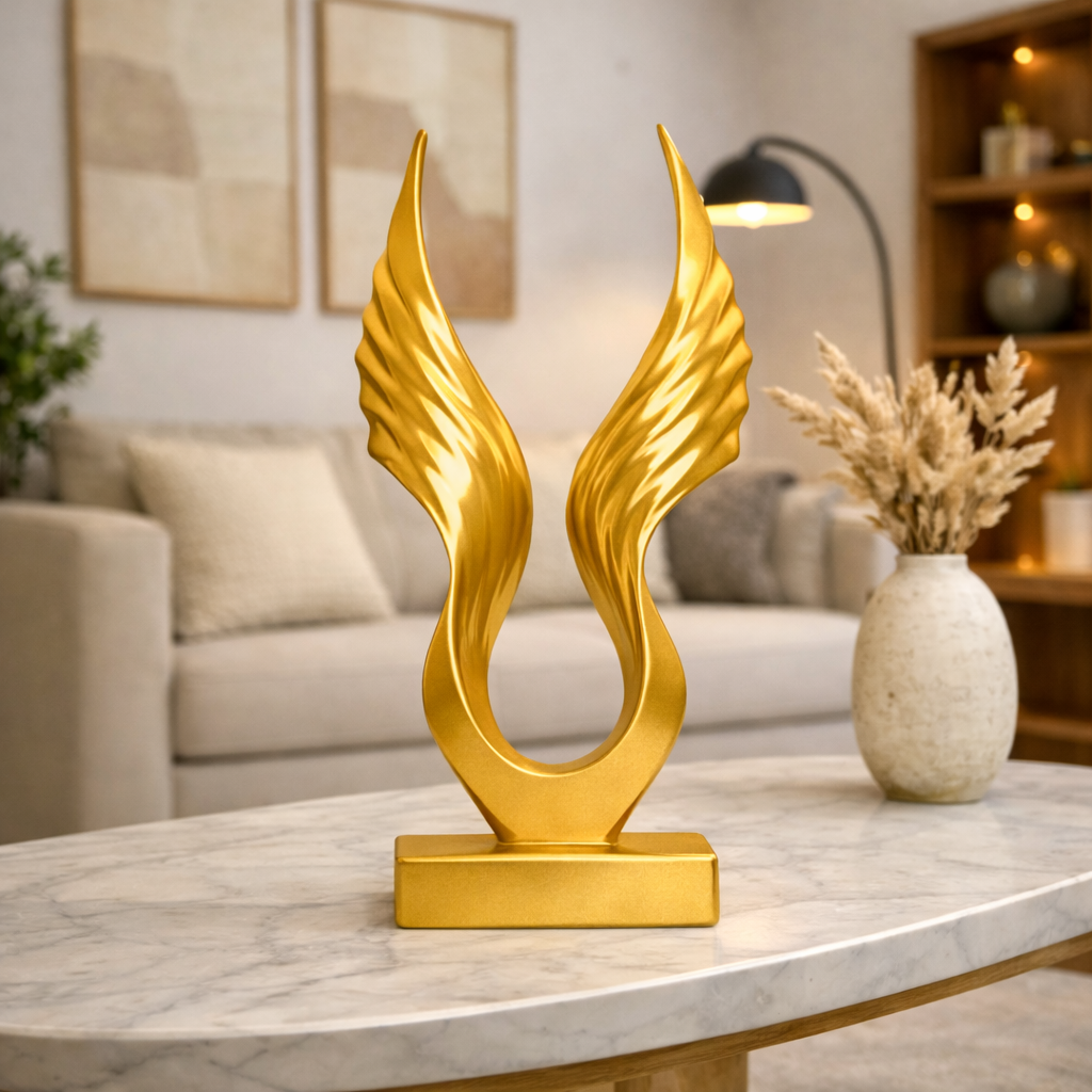 Luxury Golden Abstract Angel Wings Statue | EnamorarDecor