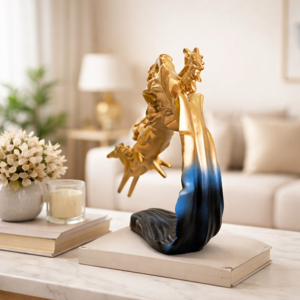 Luxury Golden Blue 7 Running Horses Showpiece | EnamorarDecor