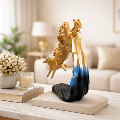 Luxury Golden Blue 7 Running Horses Showpiece | EnamorarDecor