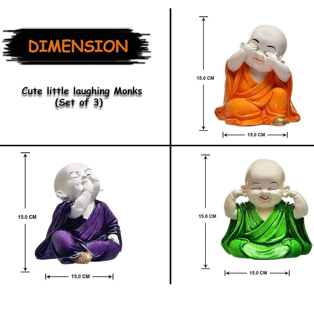 Multicolor Resin Laughing Buddha Set of 3 | EnamorarDecor