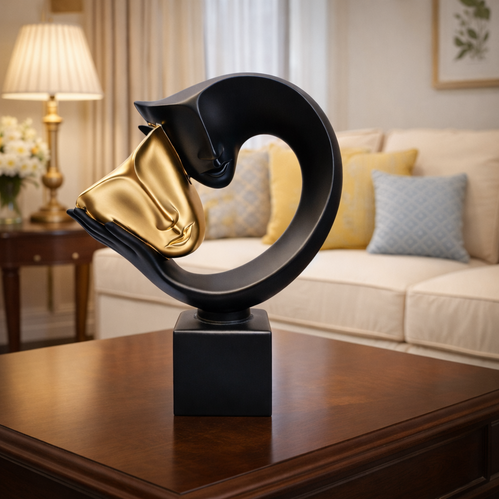 Luxury Black Gold Masked Couple Sculpture | EnamorarDecor