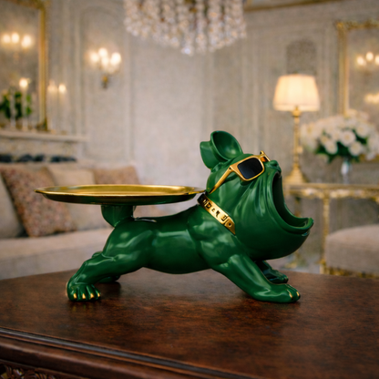 Luxury Green French Bulldog Statue & Key Tray | EnamorarDecor