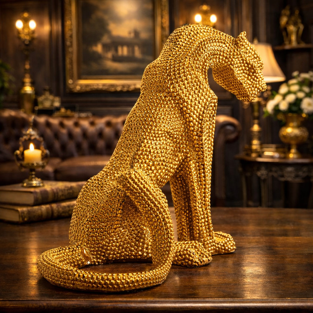 Luxury Gold Dotted Sitting Cheetah Decor | EnamorarDecor