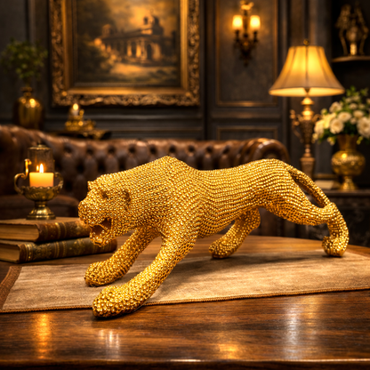 Luxury Golden Dotted Cheetah Long Sculpture | EnamorarDecor