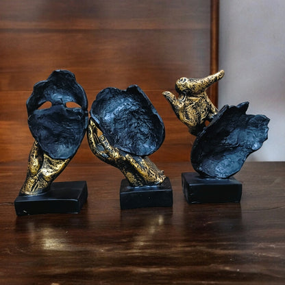 Black Human Face Set of 3 – Three Monkeys Expression | EnamorarDecor