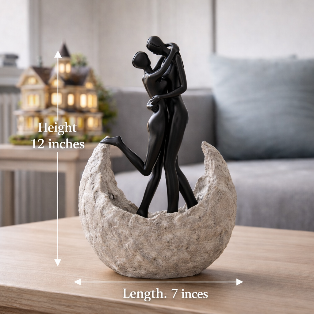 Luxury Black & White Moon Couple Sculpture | EnamorarDecor