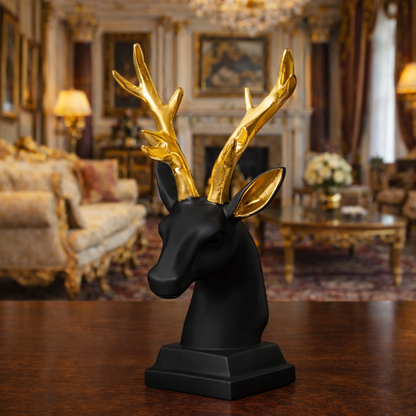 Luxury Black Deer Head Gold Horn Decor | EnamorarDecor