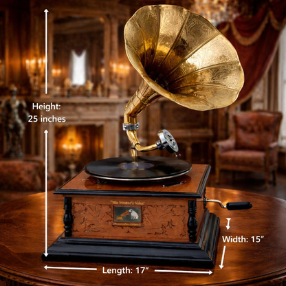 Vintage Brass Playable Square Gramophone | EnamorarDecor