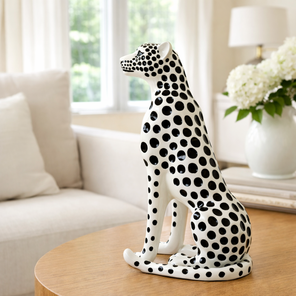 Luxury White Snow Small Cheetah Statue | EnamorarDecor