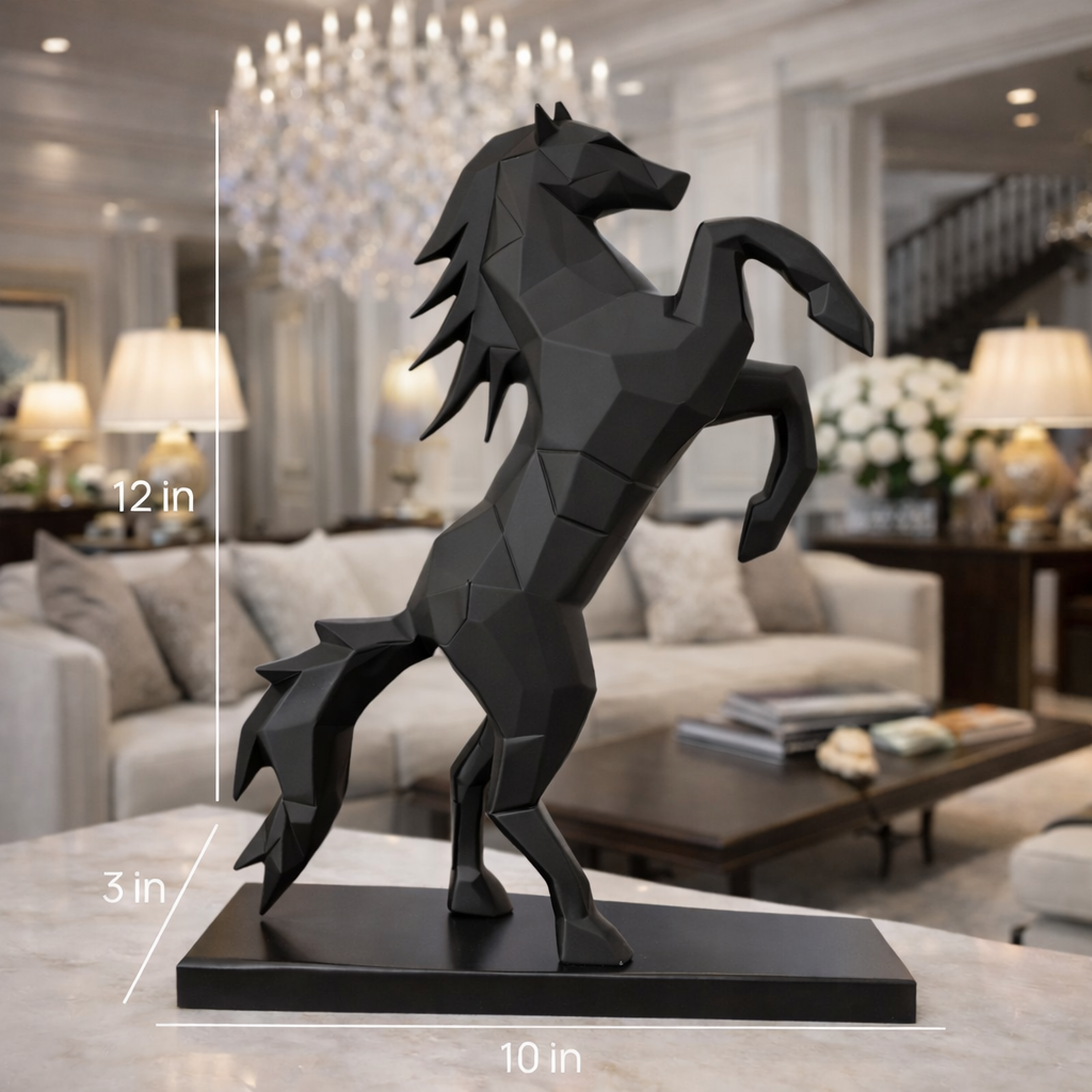 Royal Black Rearing Victory Ferrari Horse Statue | EnamorarDecor