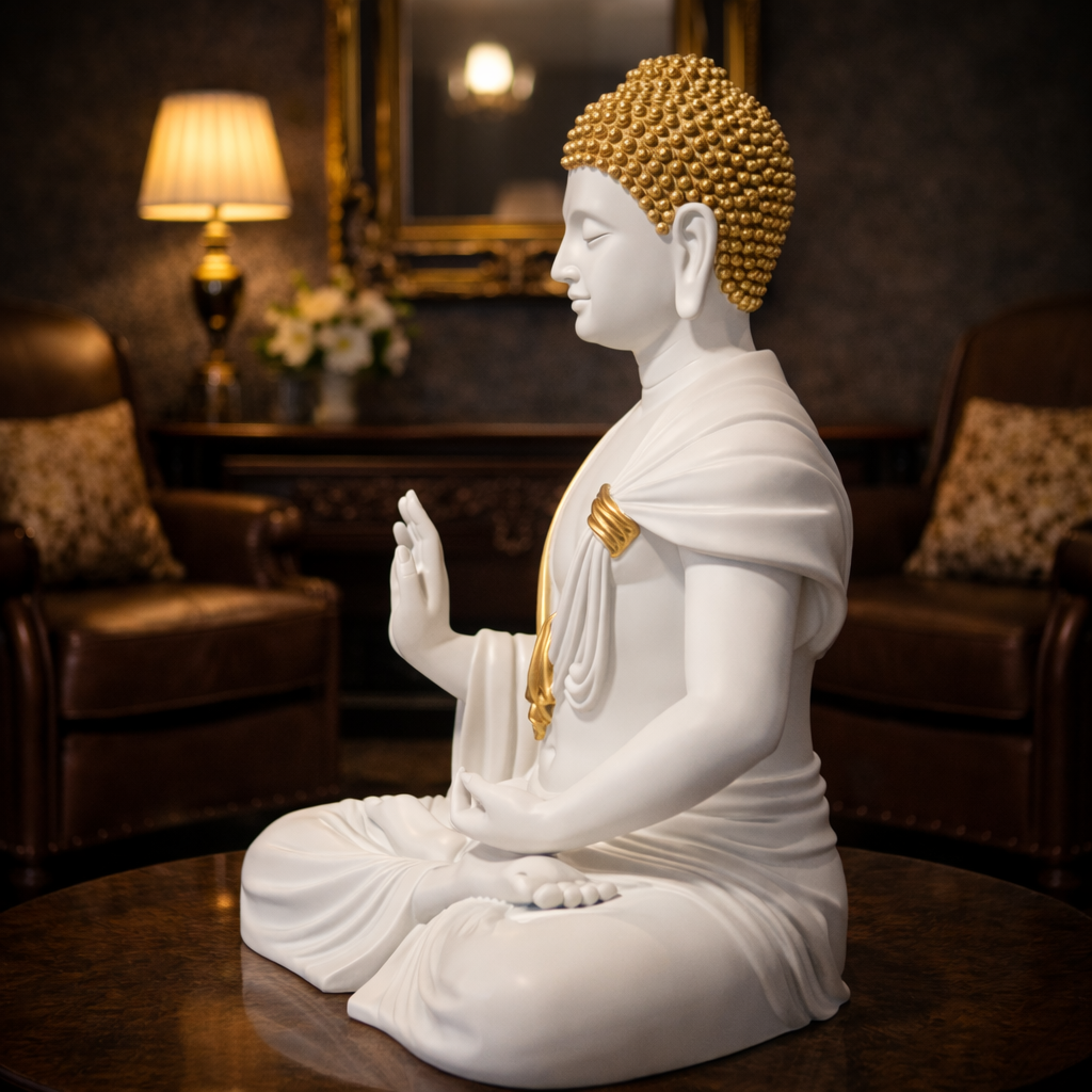 Luxury White Big Buddha Premium Statue | EnamorarDecor