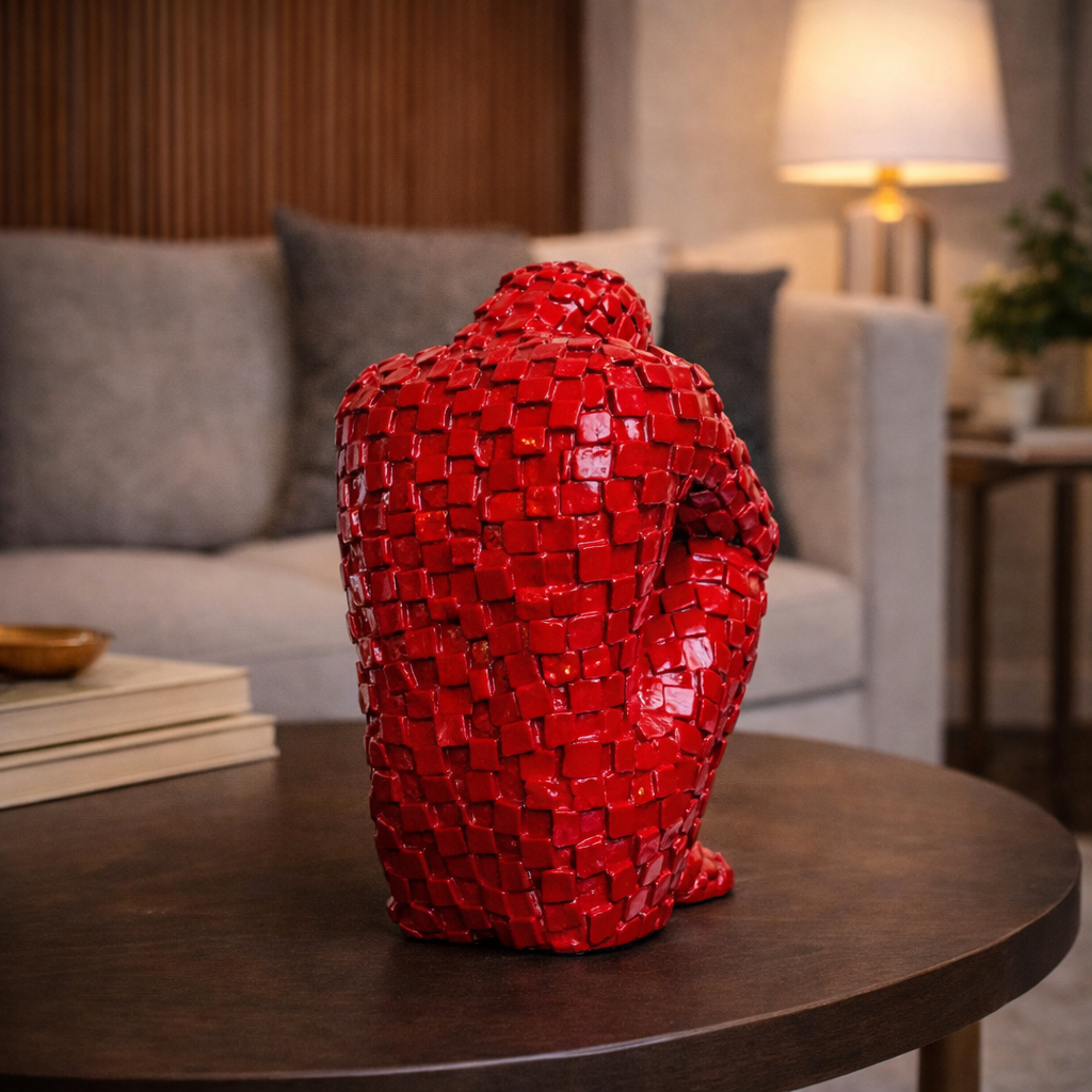 Luxury Red Mosaic Thinking Man Abstract Statue | EnamorarDecor