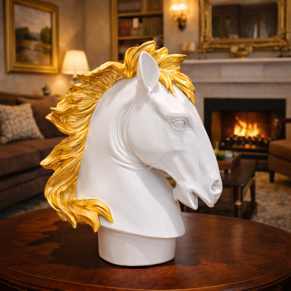 Luxury White Jack Horse Decor Sculpture | EnamorarDecor