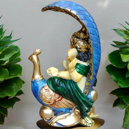 Multicolor Ganesha Sitting on Peacock Resin Statue | EnamorarDecor