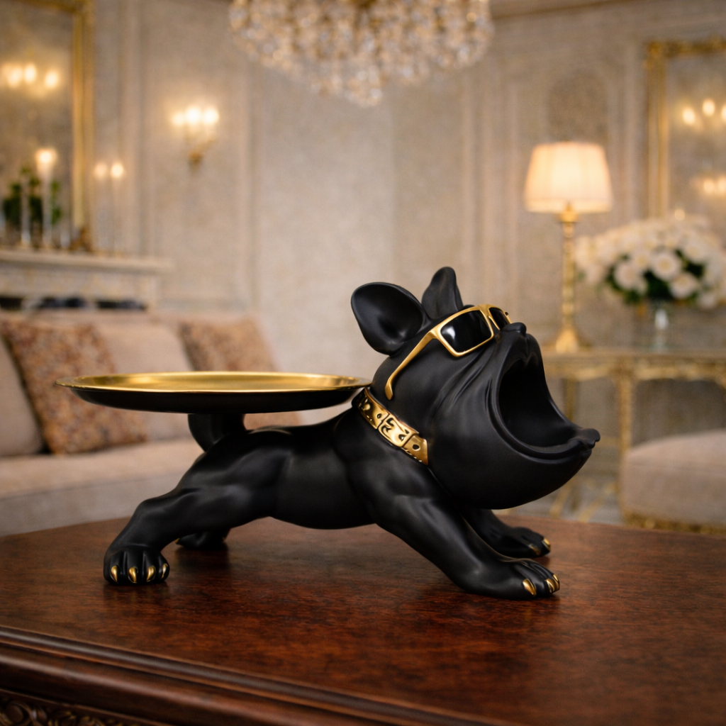 Luxury Black French Bulldog Statue & Key Tray | EnamorarDecor