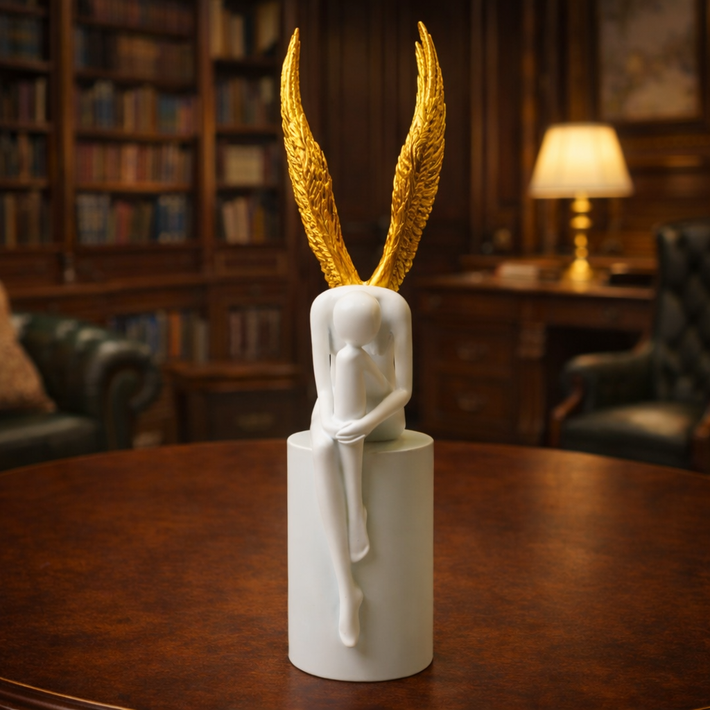 Golden Wings White Angel Sculpture | EnamorarDecor