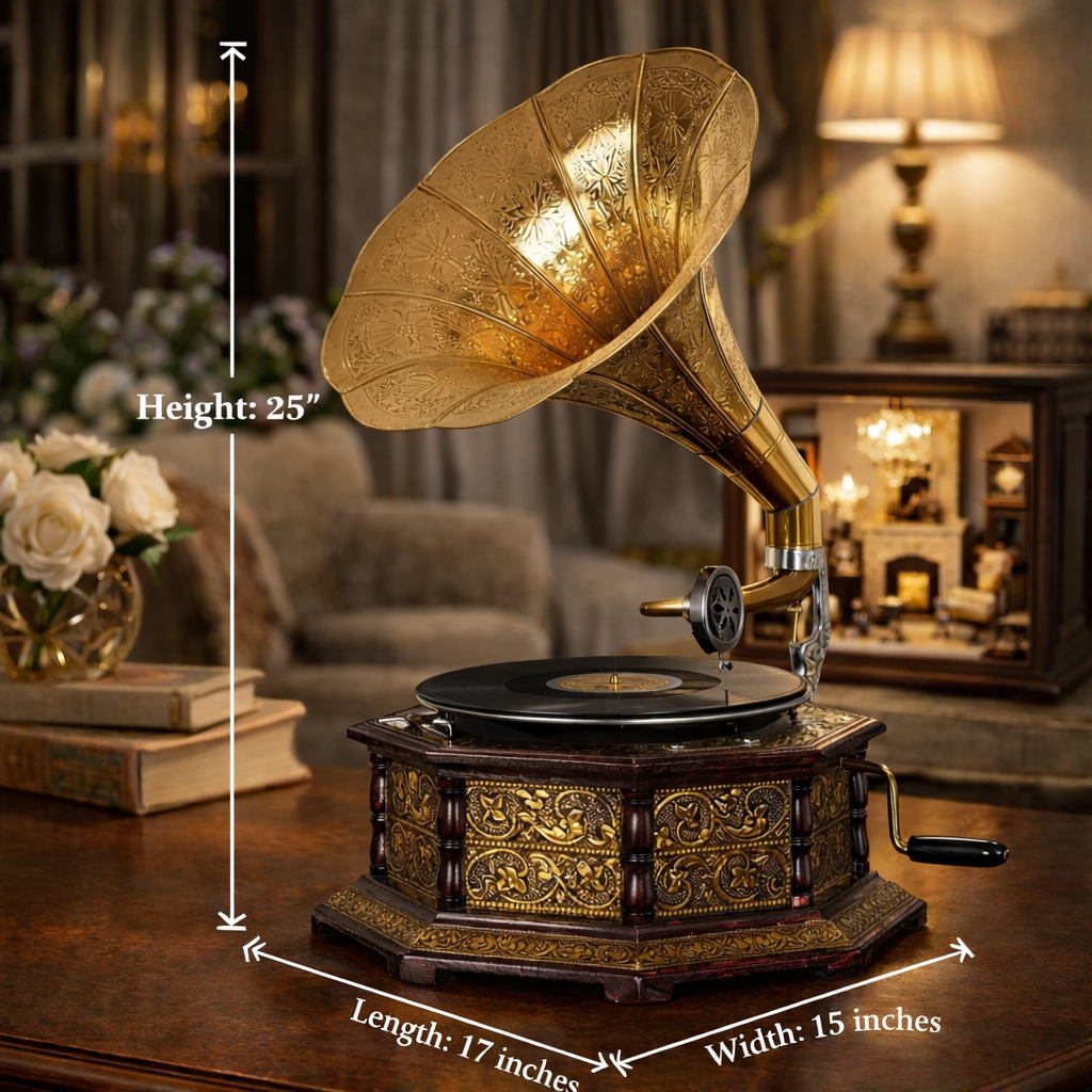 Vintage Brass Gramophone Decor | EnamorarDecor