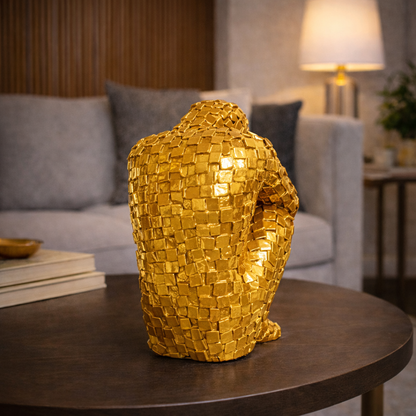 Luxury Golden Mosaic Thinking Man Abstract Statue | EnamorarDecor