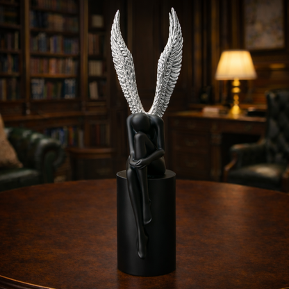Silver Wings Black Angel Sculpture | EnamorarDecor