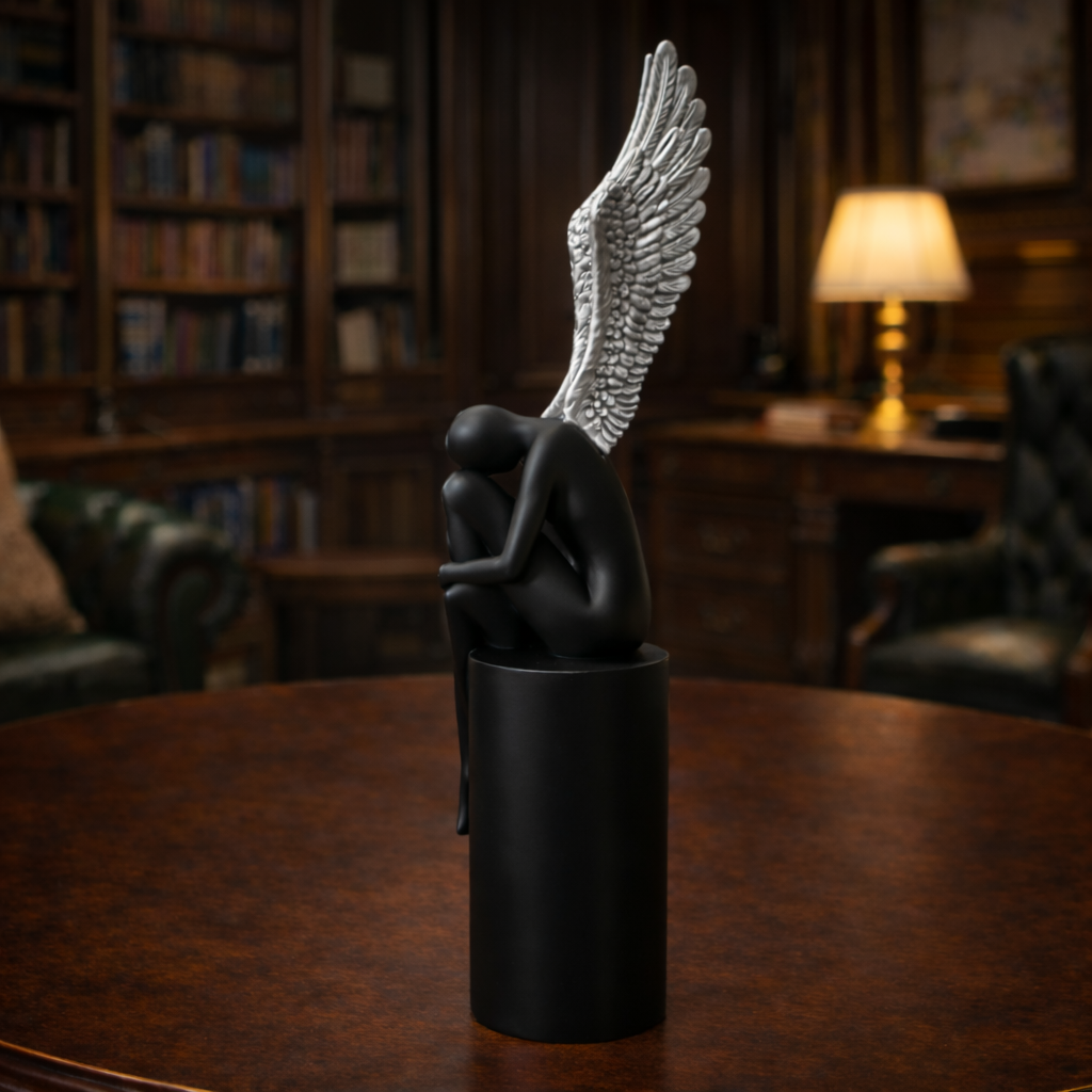 Silver Wings Black Angel Sculpture | EnamorarDecor