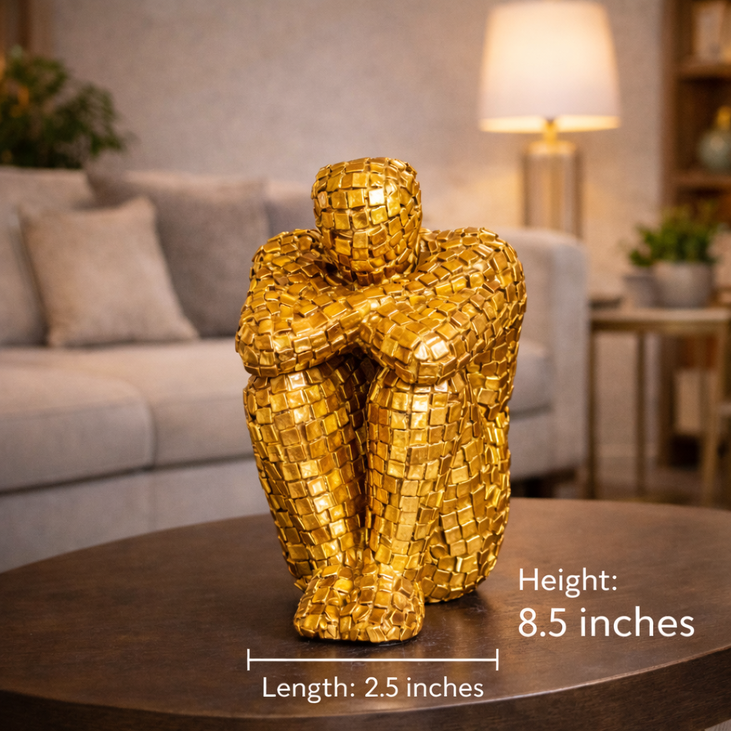 Luxury Golden Mosaic Thinking Man Abstract Statue | EnamorarDecor