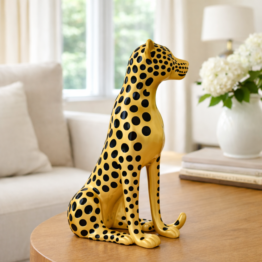 Luxury Golden Small Cheetah Statue | EnamorarDecor