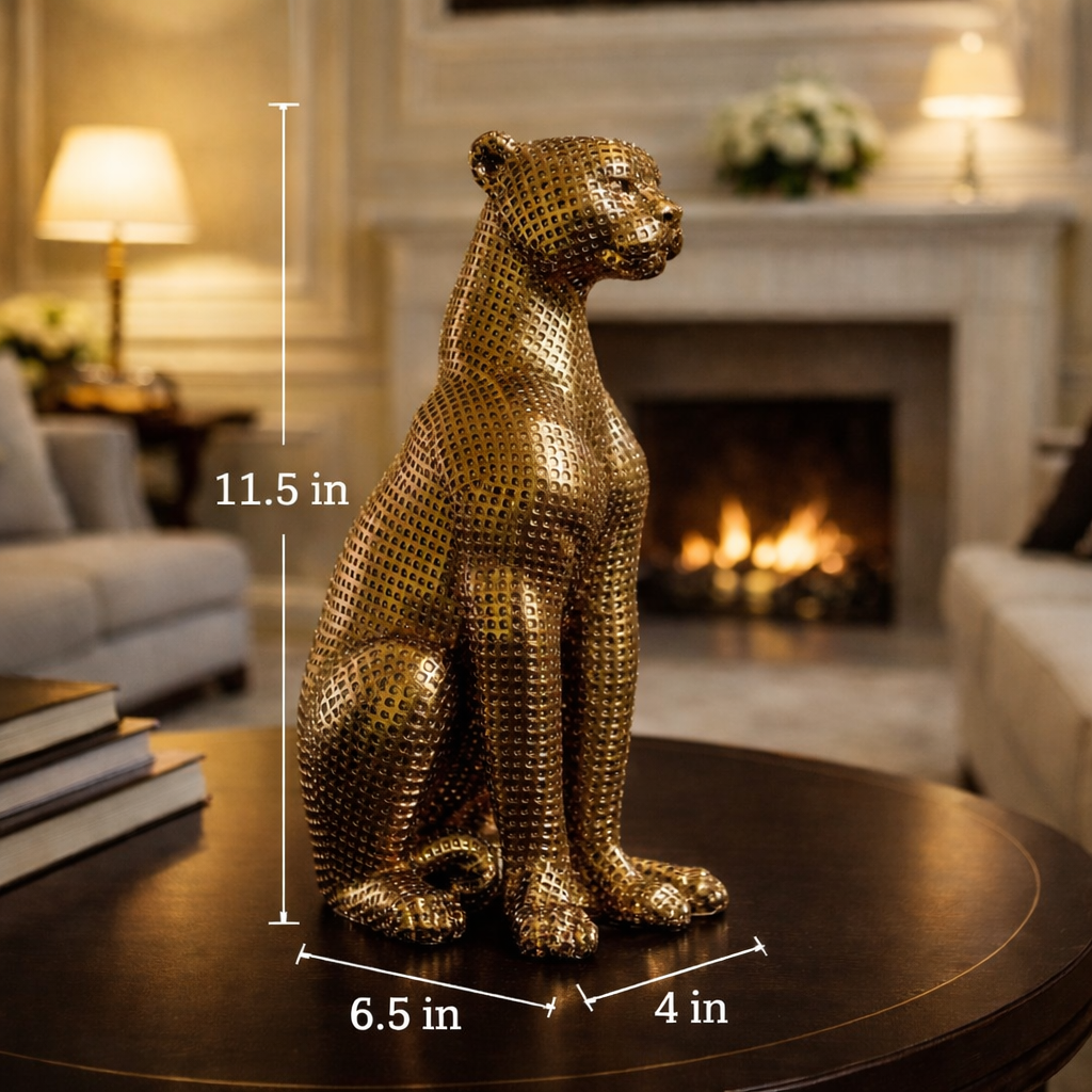 Luxury Golden Sitting Leopard Statue | EnamorarDecor