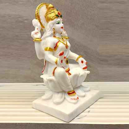 Marble Finish Goddess Laxmi Sitting on Kamal Statue | EnamorarDecor