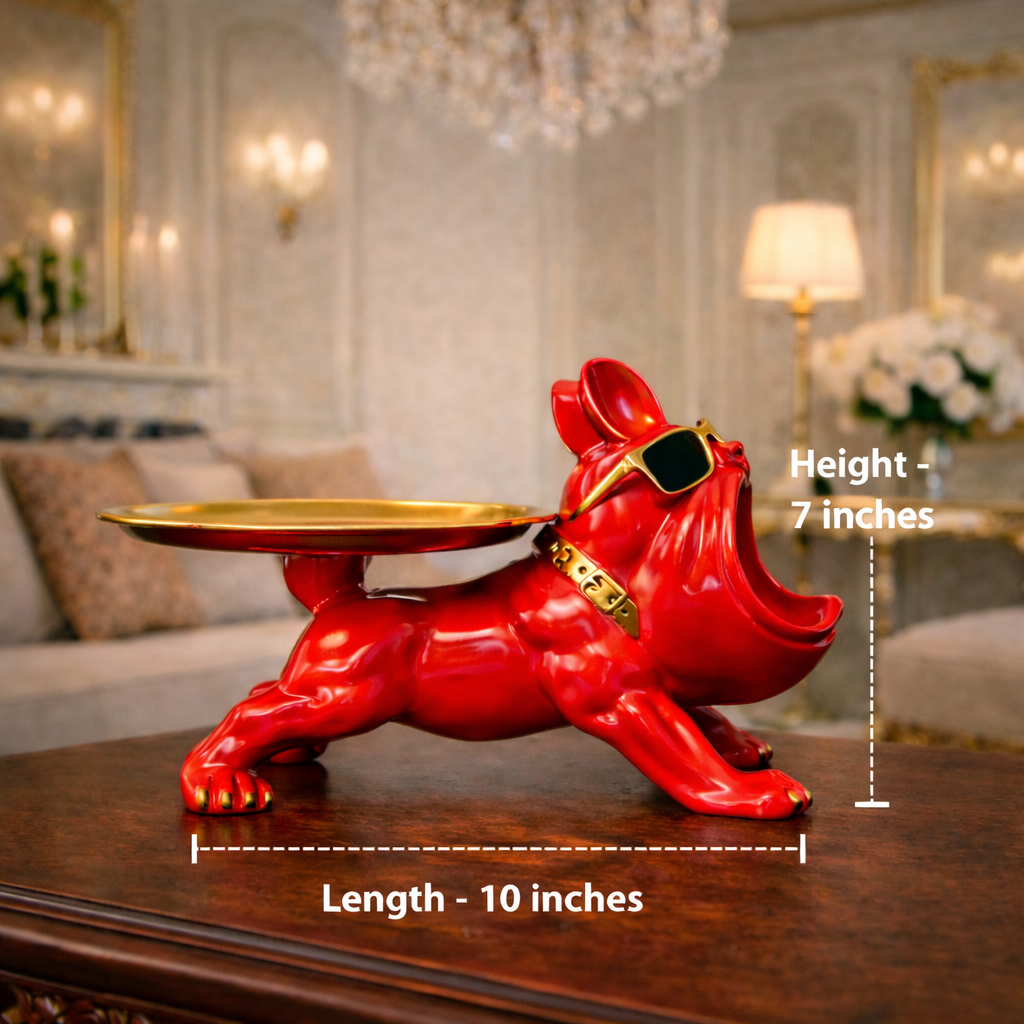 Luxury Red French Bulldog Statue & Key Tray | EnamorarDecor