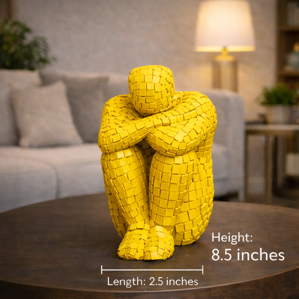Luxury Yellow Mosaic Thinking Man Abstract Statue | EnamorarDecor