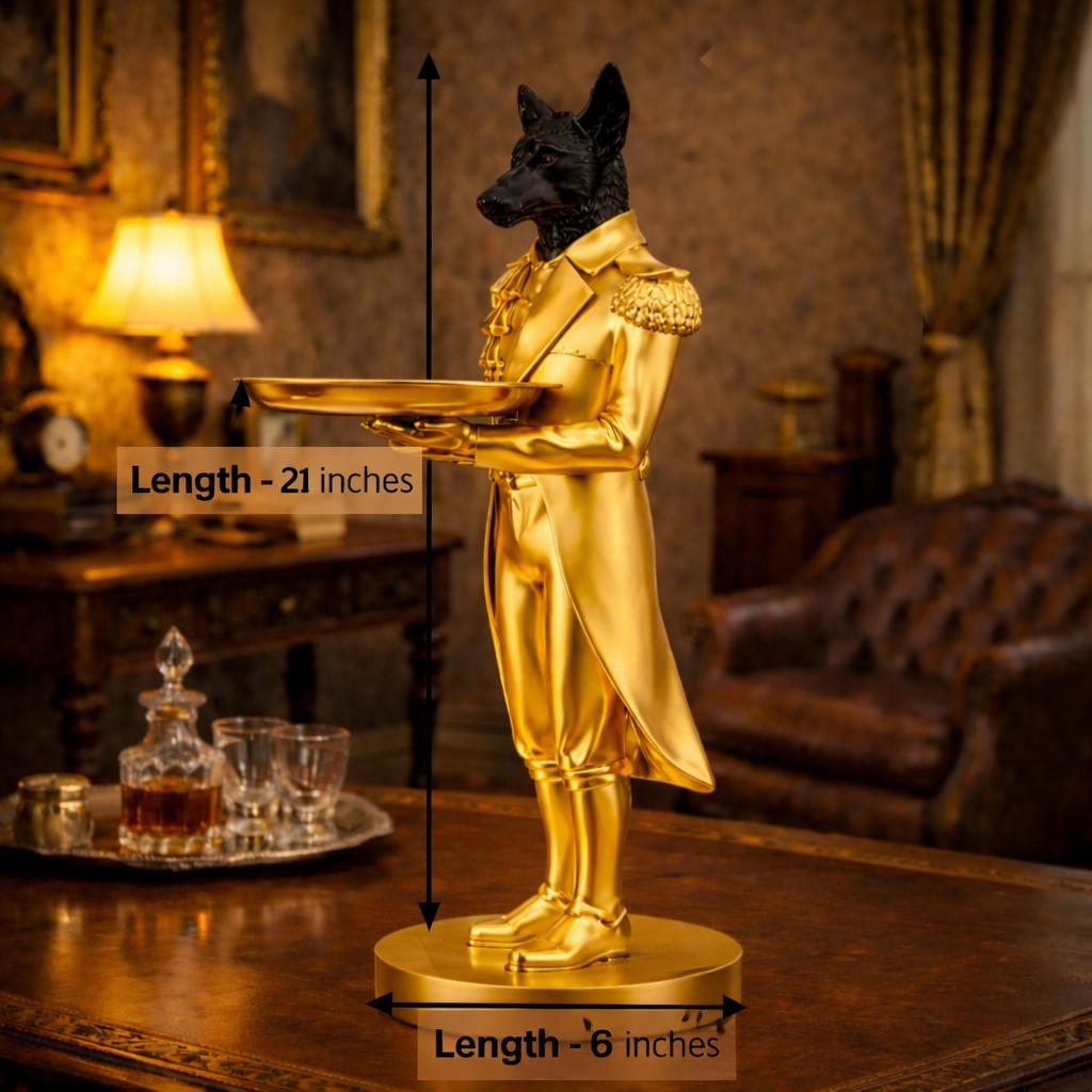 Luxury Golden Wolf Decor with Tray Statue | EnamorarDecor