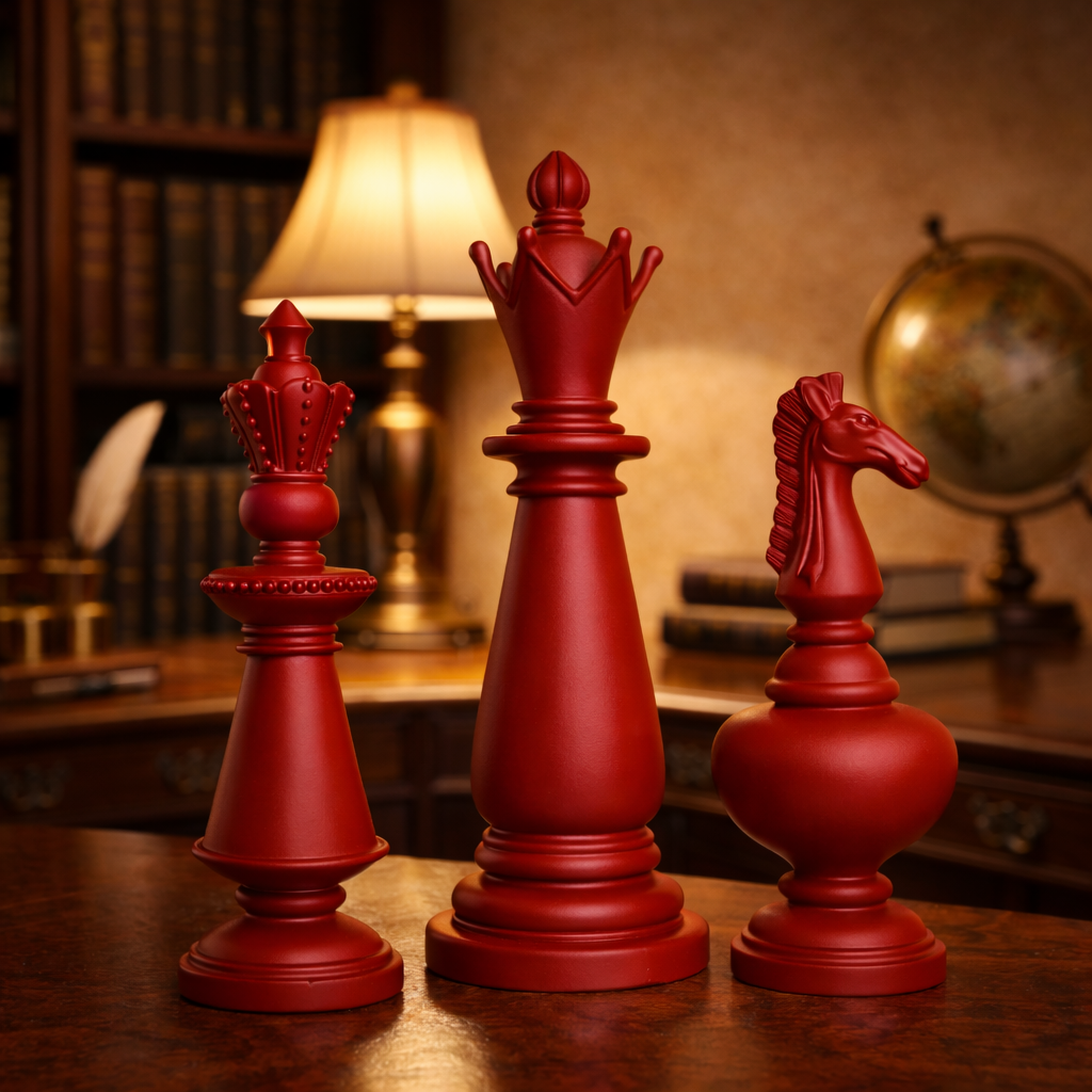 Luxury Red Chess Pieces King, Queen & Knight | EnamorarDecor