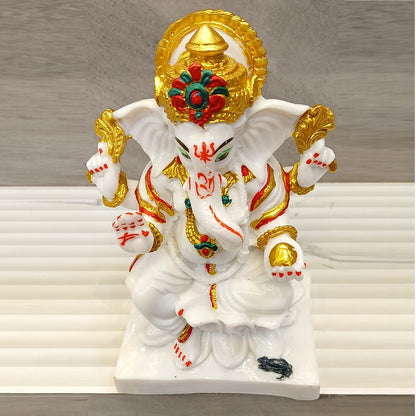 Marble Finish Ganesha Sitting on Kamal Statue | EnamorarDecor