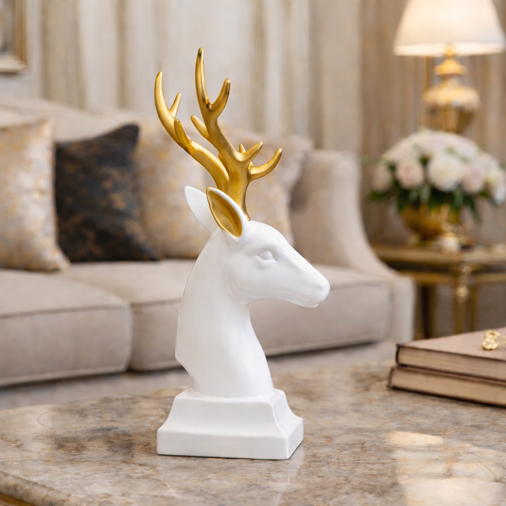 Luxury White Deer Head Gold Horn Decor | EnamorarDecor