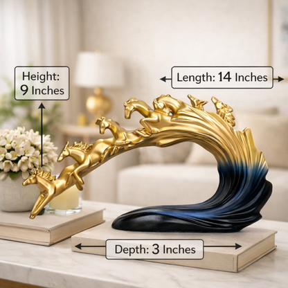 Luxury Golden Blue 7 Running Horses Showpiece | EnamorarDecor