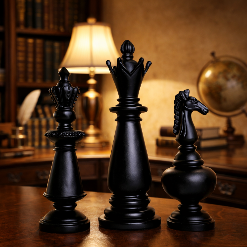 Luxury Black Chess Pieces King, Queen & Knight | EnamorarDecor