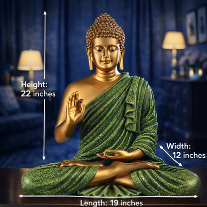 Luxury Big Golden & Green Buddha Statue | EnamorarDecor