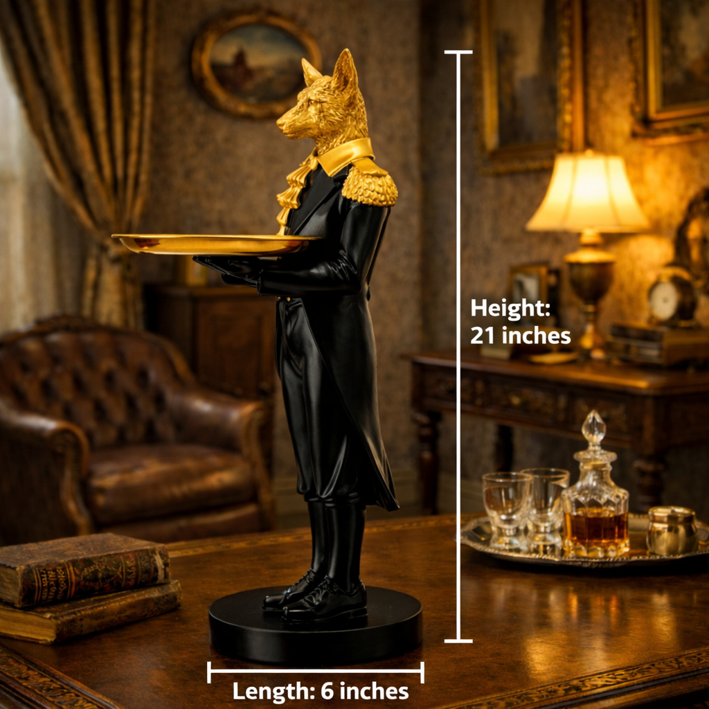 Luxury Black Wolf Decor with Tray Statue | EnamorarDecor