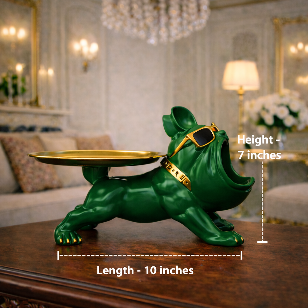 Luxury Green French Bulldog Statue & Key Tray | EnamorarDecor