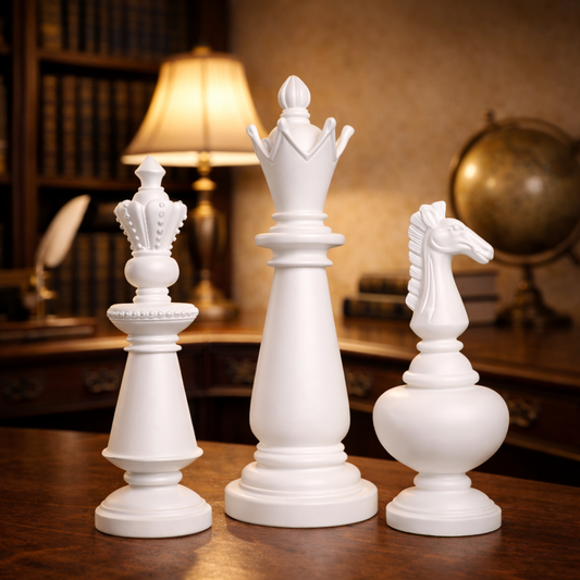 Luxury White Chess Pieces King, Queen & Knight | EnamorarDecor