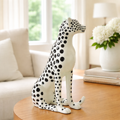 Luxury White Snow Small Cheetah Statue | EnamorarDecor