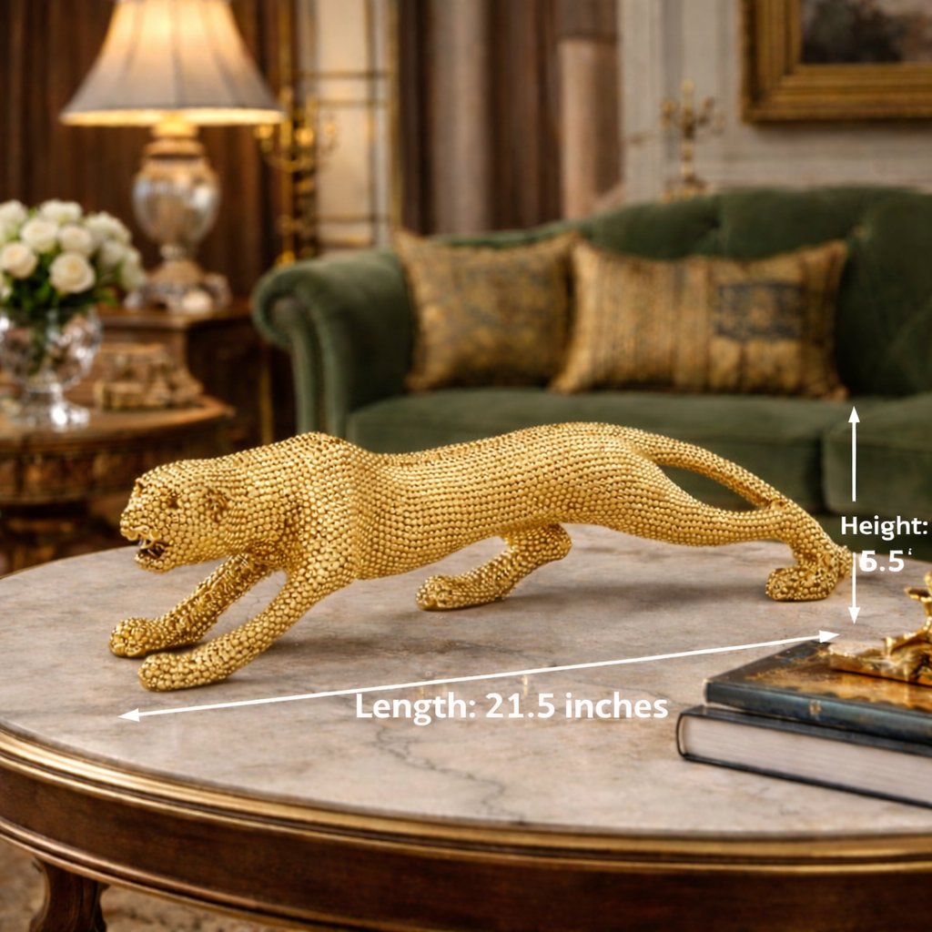 Luxury Golden Dotted Cheetah Long Sculpture | EnamorarDecor