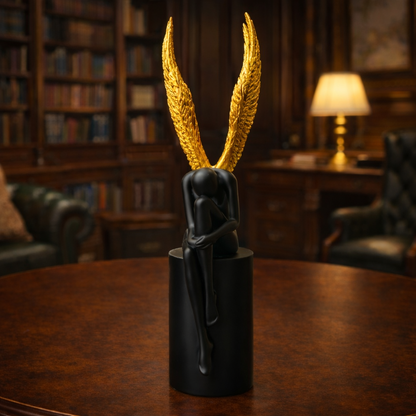 Golden Wings Black Angel Sculpture | EnamorarDecor