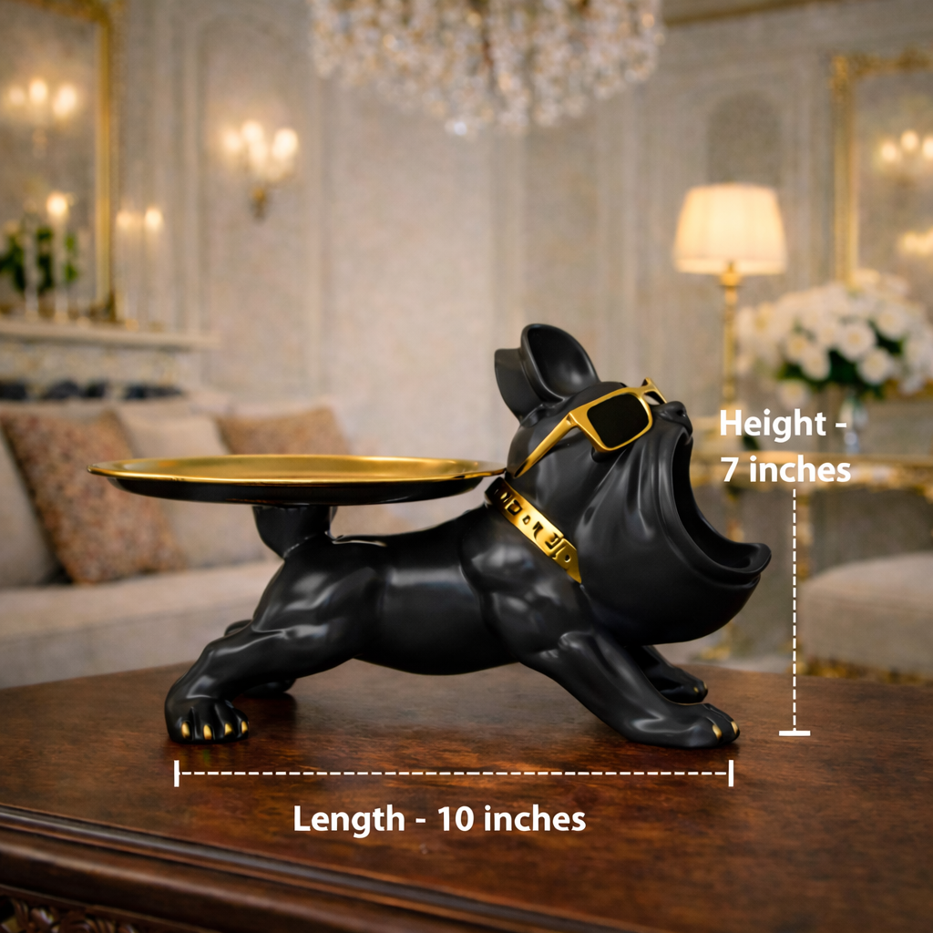 Luxury Black French Bulldog Statue & Key Tray | EnamorarDecor